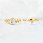 Pear Cut Moissanite Nature-Inspired Bridal Ring Set - White-Gold