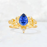Pear Cut Sapphire Nature-Inspired Bridal Ring Set - Yellow-Gold