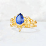 Pear Cut Sapphire Nature-Inspired Bridal Ring Set - Rose-Gold