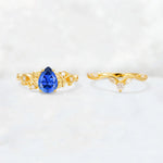 Pear Cut Sapphire Nature-Inspired Bridal Ring Set - White-Gold