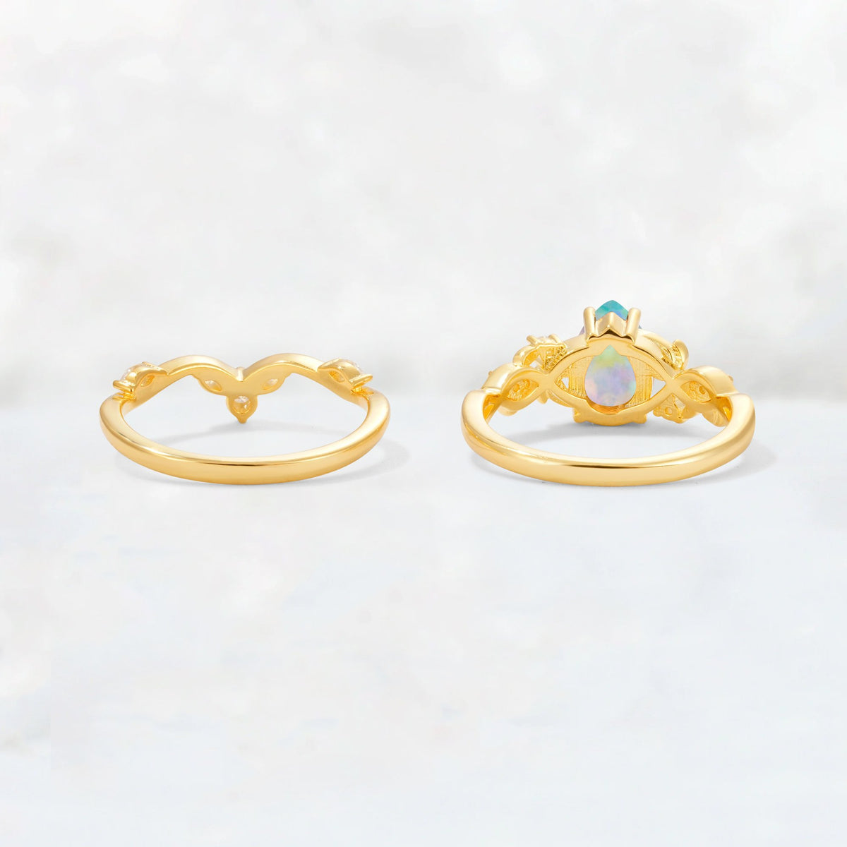 Pear Cut Fire Opal Nature-Inspired Bridal Ring Set - Additional view