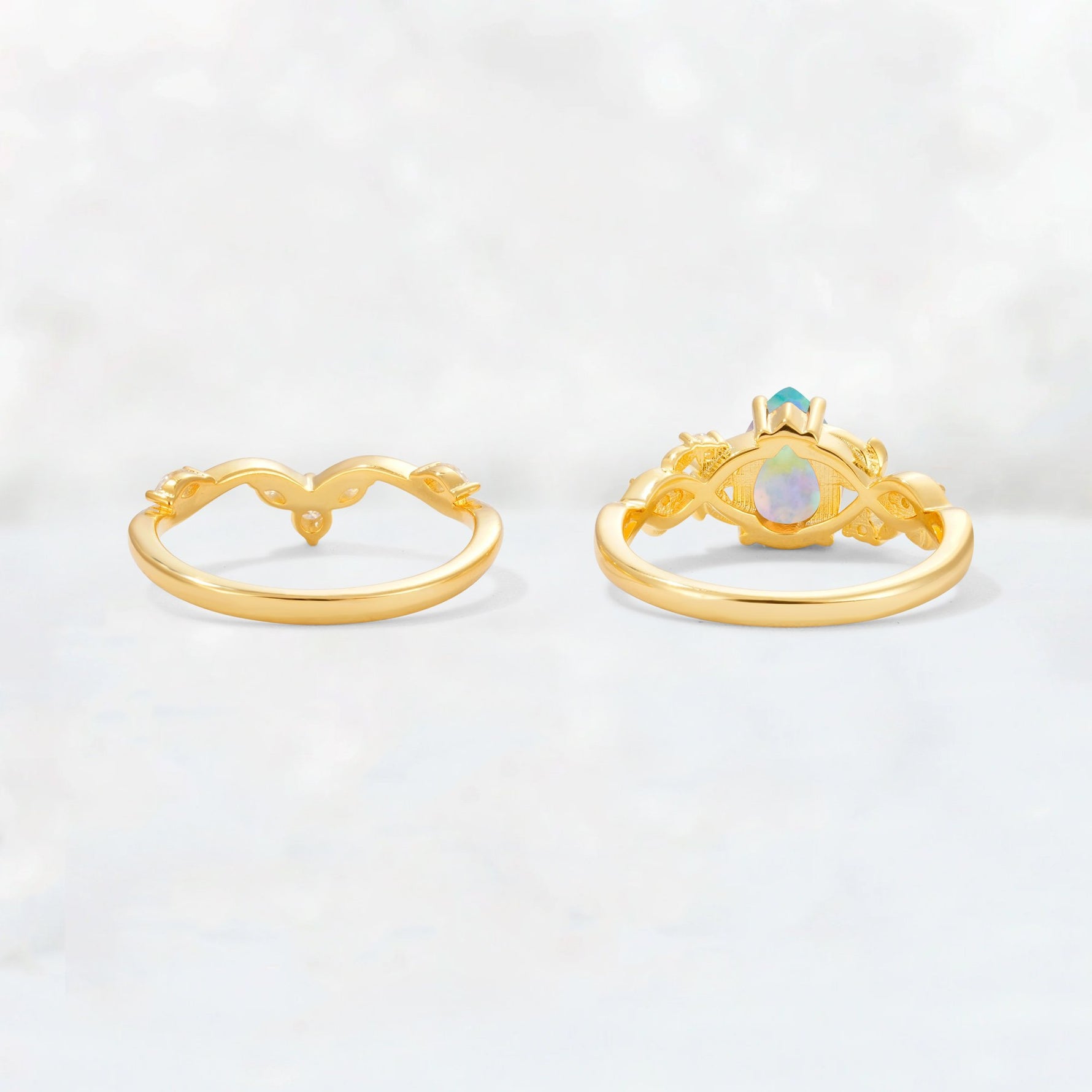 Pear Cut Fire Opal Nature-Inspired Bridal Ring Set - Additional view