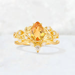 Pear Cut Citrine Nature-Inspired Bridal Ring Set - Yellow-Gold