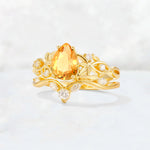 Pear Cut Citrine Nature-Inspired Bridal Ring Set - Rose-Gold