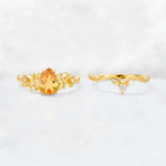 Pear Cut Citrine Nature-Inspired Bridal Ring Set - White-Gold