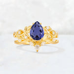 Pear Cut Tanzanite Nature-Inspired Bridal Ring Set - Yellow-Gold