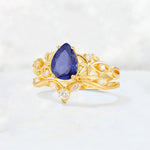 Pear Cut Tanzanite Nature-Inspired Bridal Ring Set - Rose-Gold