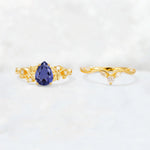Pear Cut Tanzanite Nature-Inspired Bridal Ring Set - White-Gold