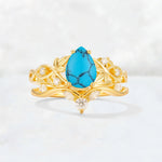 Pear Cut Turquoise Nature-Inspired Bridal Ring Set - Yellow-Gold