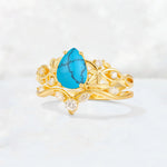Pear Cut Turquoise Nature-Inspired Bridal Ring Set - Rose-Gold