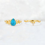 Pear Cut Turquoise Nature-Inspired Bridal Ring Set - White-Gold
