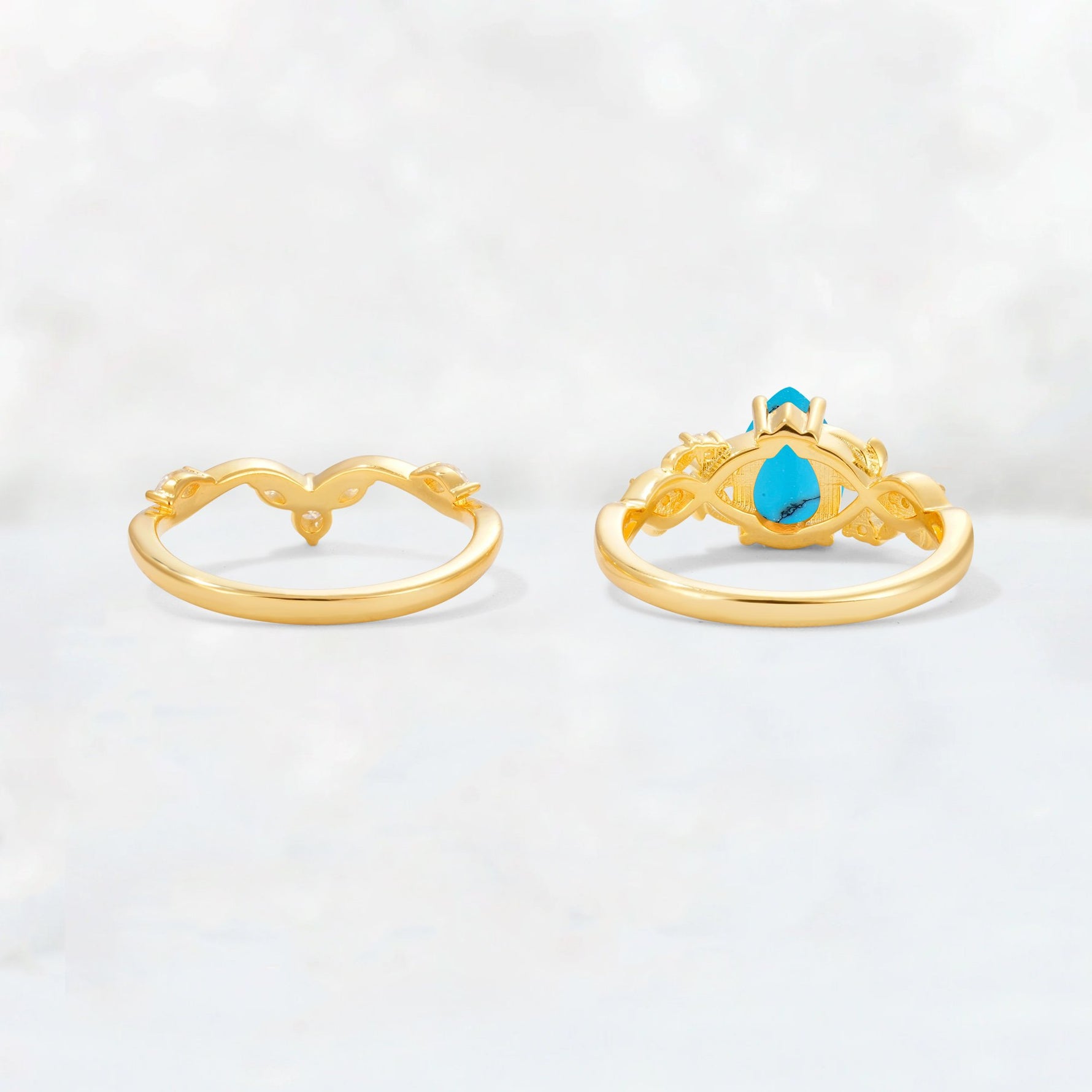 Pear Cut Turquoise Nature-Inspired Bridal Ring Set - Additional view