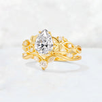 Pear Cut Lab Diamond Nature-Inspired Bridal Ring Set - Rose-Gold