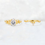 Pear Cut Lab Diamond Nature-Inspired Bridal Ring Set - White-Gold