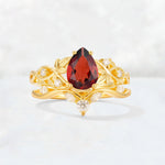 Pear Cut Garnet Nature-Inspired Bridal Ring Set - Yellow-Gold