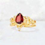 Pear Cut Garnet Nature-Inspired Bridal Ring Set - Rose-Gold