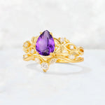 Pear Cut Amethyst Nature-Inspired Bridal Ring Set - Rose-Gold