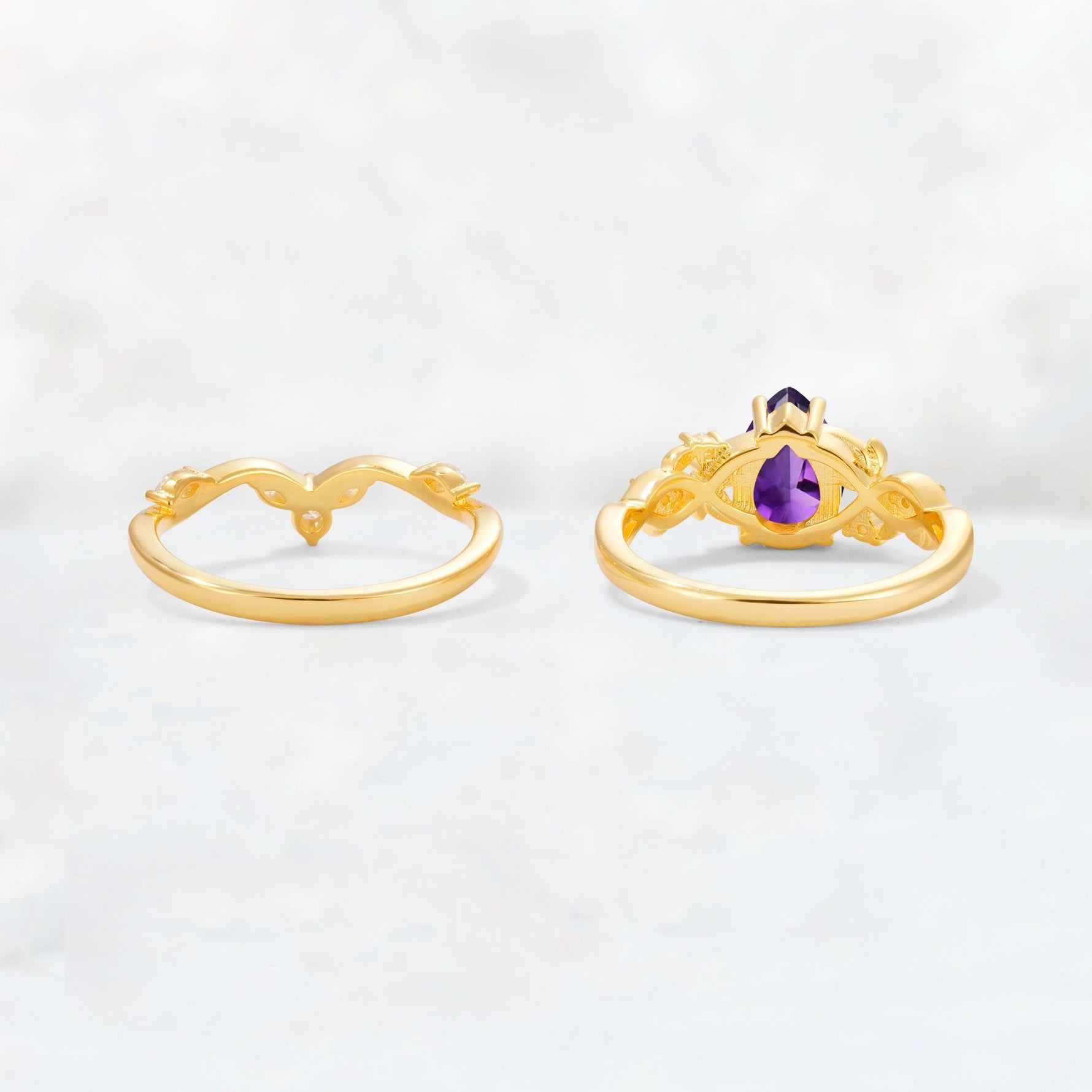 Pear Cut Amethyst Nature-Inspired Bridal Ring Set - Additional view