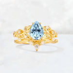Pear Cut Aquamarine Nature-Inspired Bridal Ring Set - Yellow-Gold