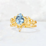 Pear Cut Aquamarine Nature-Inspired Bridal Ring Set - Rose-Gold