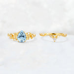 Pear Cut Aquamarine Nature-Inspired Bridal Ring Set - White-Gold
