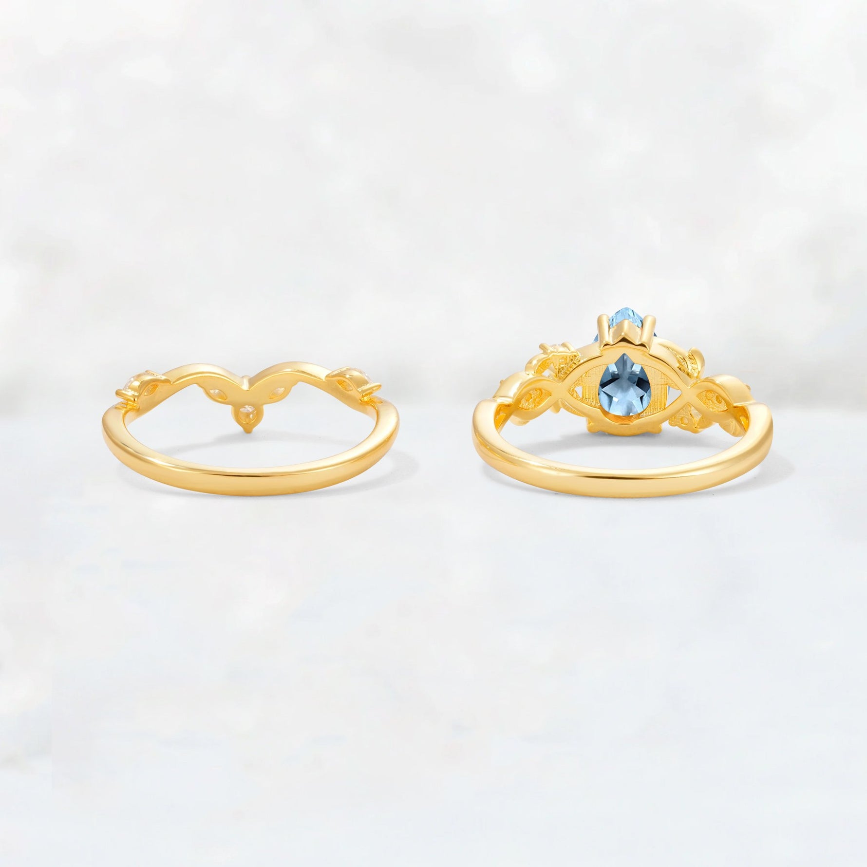 Pear Cut Aquamarine Nature-Inspired Bridal Ring Set - Additional view