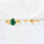 Pear Cut Emerald Nature-Inspired Bridal Ring Set - White-Gold