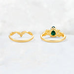Pear Cut Emerald Nature-Inspired Bridal Ring Set - Additional view