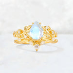 Pear Cut Moonstone Nature-Inspired Bridal Ring Set - Yellow-Gold
