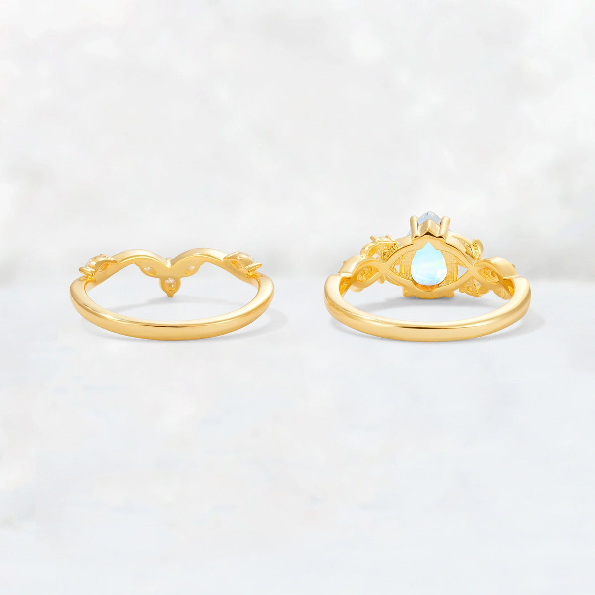 Pear Cut Moonstone Nature-Inspired Bridal Ring Set - Additional view
