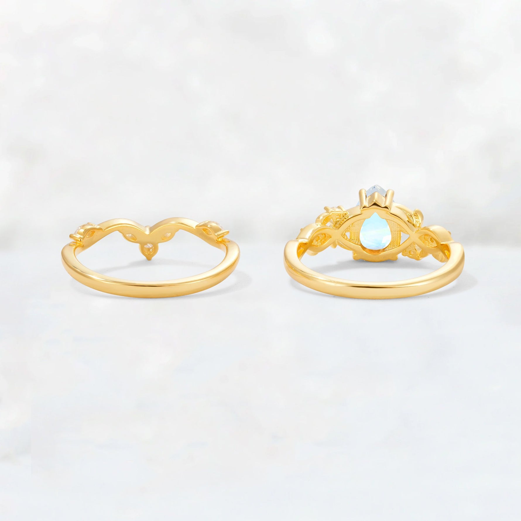 Pear Cut Moonstone Nature-Inspired Bridal Ring Set - Additional view