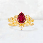 Pear Cut Ruby Nature-Inspired Bridal Ring Set - Yellow-Gold