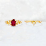 Pear Cut Ruby Nature-Inspired Bridal Ring Set - White-Gold