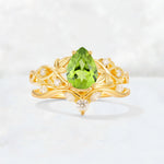 Pear Cut Peridot Nature-Inspired Bridal Ring Set - Yellow-Gold