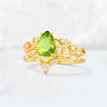 Pear Cut Peridot Nature-Inspired Bridal Ring Set - Rose-Gold