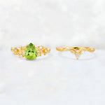 Pear Cut Peridot Nature-Inspired Bridal Ring Set - White-Gold