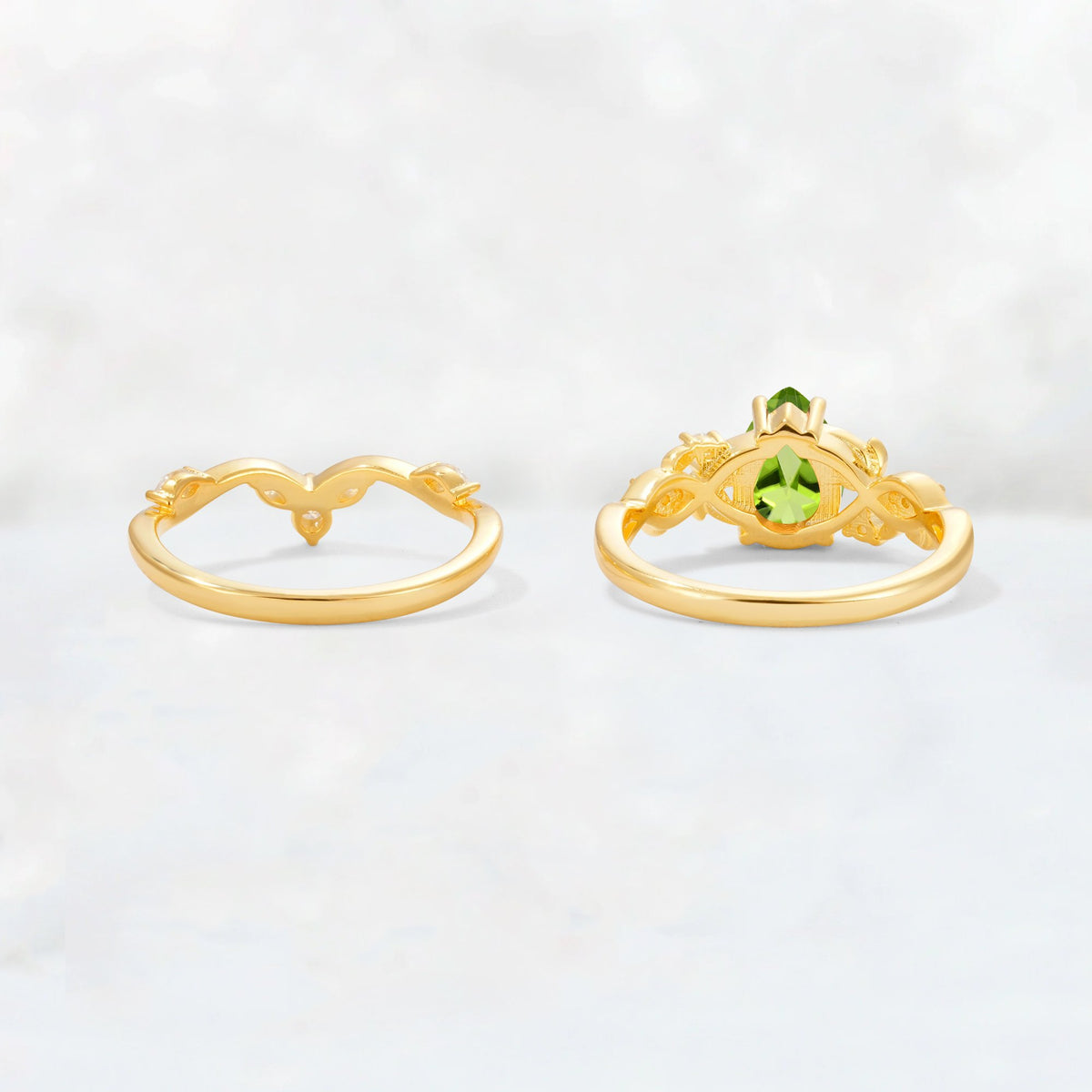 Pear Cut Peridot Nature-Inspired Bridal Ring Set - Additional view