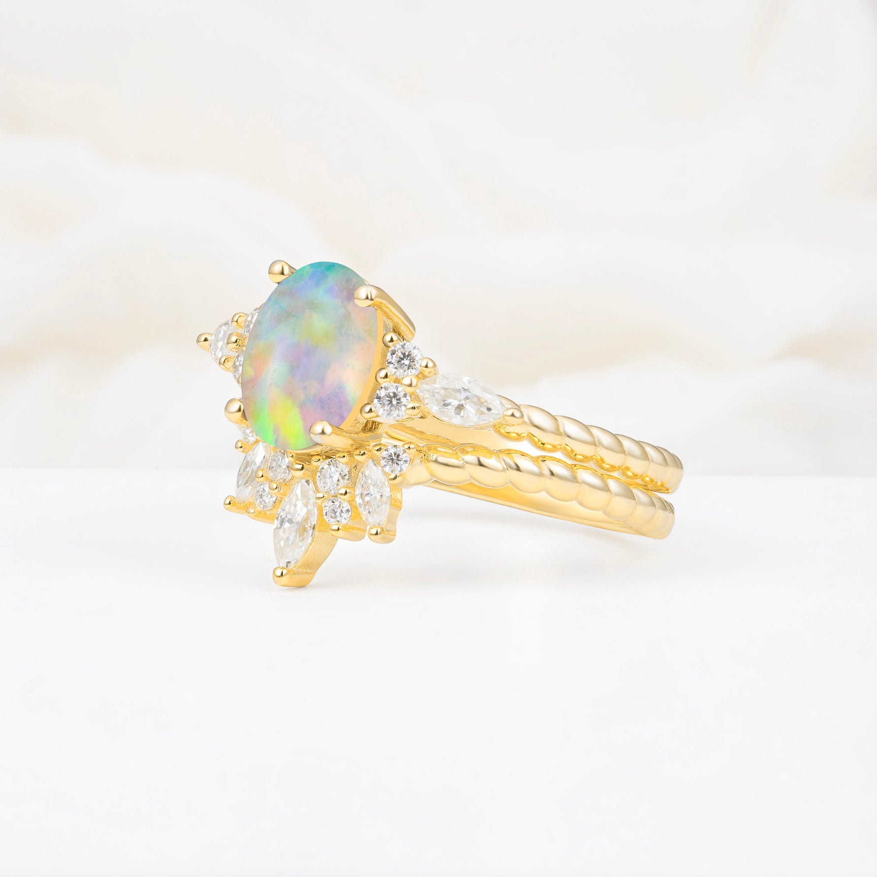 ML07064 Fire Opal Ring - White-Gold