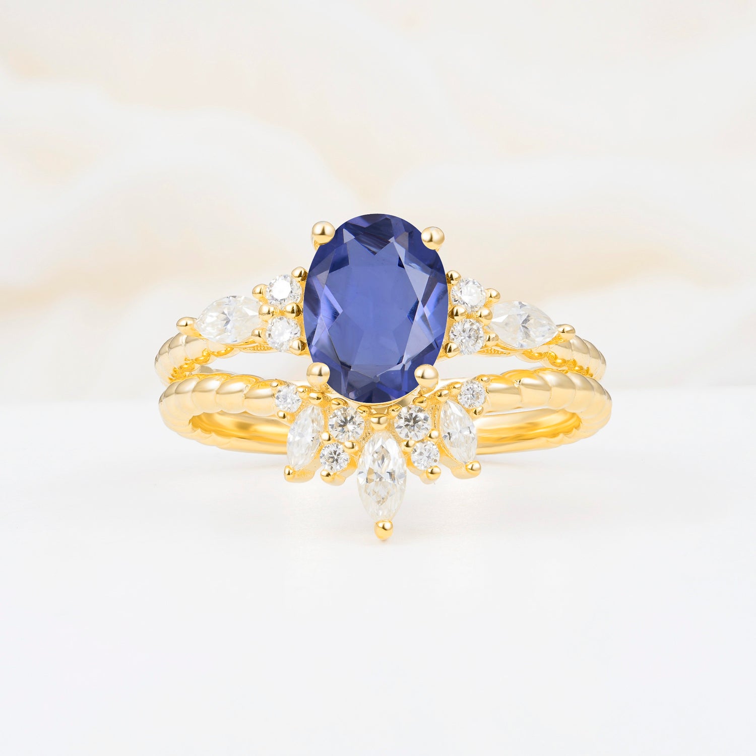 Vintage Oval Cut Tanzanite Twisted Band Crown Halo Engagement Ring