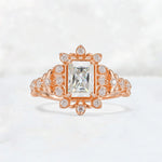 Emerald Cut Moissanite Floral Halo Leaf Vine Engagement Ring - Additional view