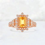 Emerald Cut Citrine Floral Halo Leaf Vine Engagement Ring - Additional view