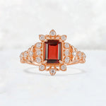 Emerald Cut Garnet Floral Halo Leaf Vine Engagement Ring - Additional view