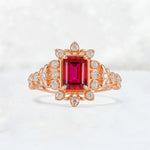 Emerald Cut Ruby Floral Halo Leaf Vine Engagement Ring - Additional view