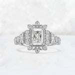 Emerald Cut Moissanite Floral Halo Leaf Vine Engagement Ring - Additional view