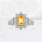 Emerald Cut Citrine Floral Halo Leaf Vine Engagement Ring - Additional view