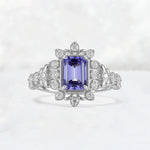 Emerald Cut Tanzanite Floral Halo Leaf Vine Engagement Ring - Additional view