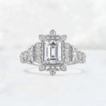 Emerald Cut Lab Diamond Floral Halo Leaf Vine Engagement Ring - Additional view