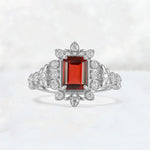 Emerald Cut Garnet Floral Halo Leaf Vine Engagement Ring - Additional view