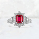 Emerald Cut Ruby Floral Halo Leaf Vine Engagement Ring - Additional view