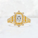 Emerald Cut Moissanite Floral Halo Leaf Vine Engagement Ring - Additional view
